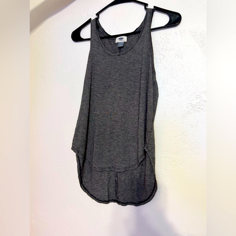 Old navy tank top. Black,grey,white stripped